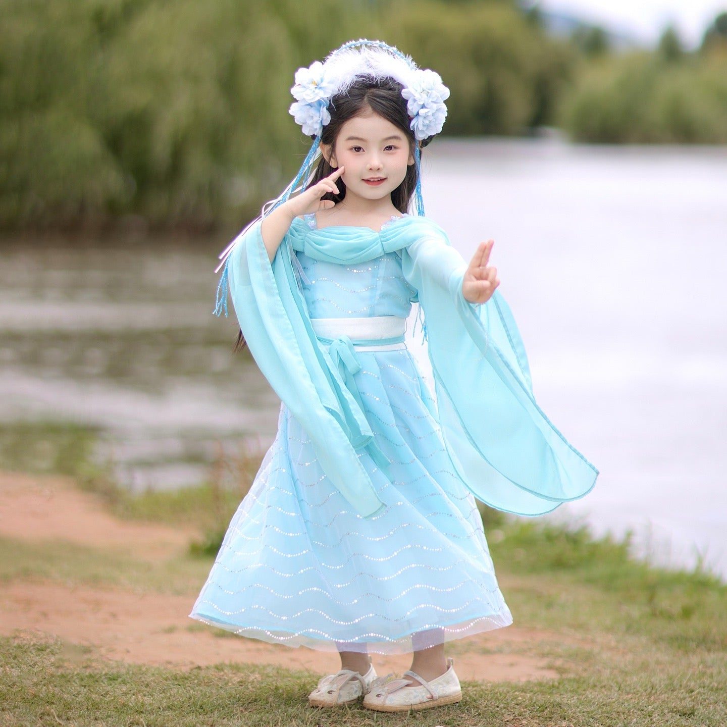 JXGX Seven Fairy Sisters: Girls' Hanfu 3-Peice Dress Set ---QiXianNv
