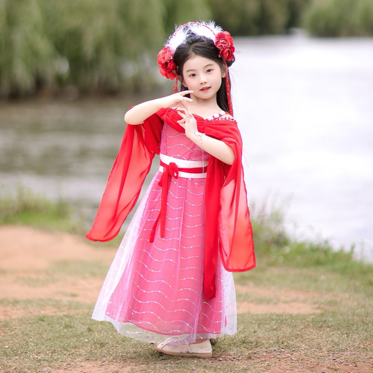 JXGX Seven Fairy Sisters: Girls' Hanfu 3-Peice Dress Set ---QiXianNv