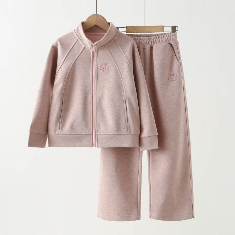 Girls' 2-Piece Tracksuit Set — Zip-Up Jacket & Pants, Soft Cotton Sport Outfit