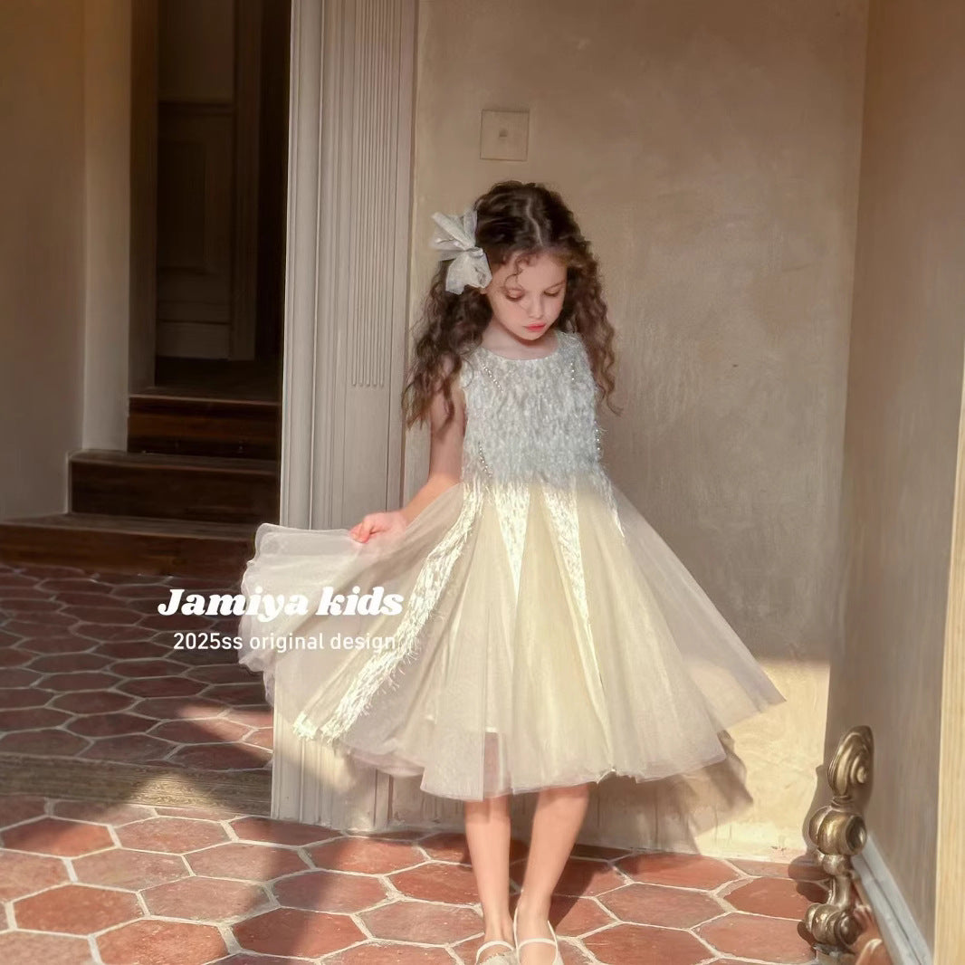 Jamiya Grils' Enchanted Pearl Feather Princess Dress (100-150/3y-12y)