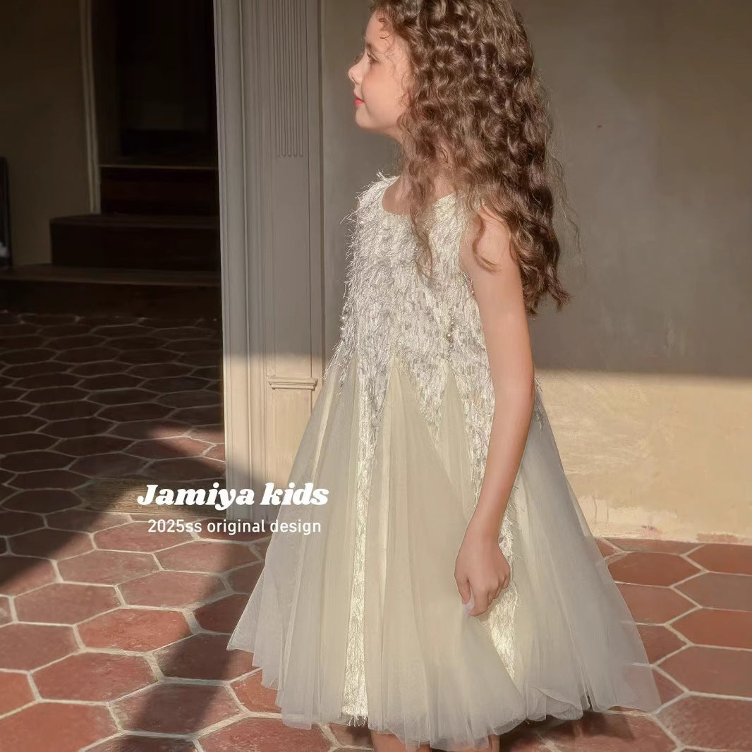 Jamiya Grils' Enchanted Pearl Feather Princess Dress (100-150/3y-12y)