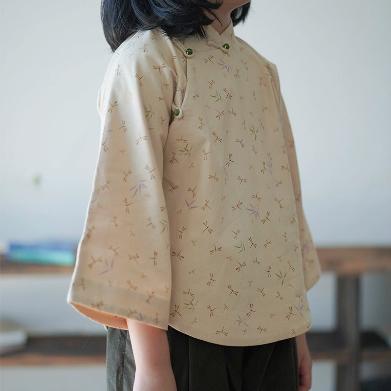 Mana Girls Vintage Dragonfly Mandarin Blouse