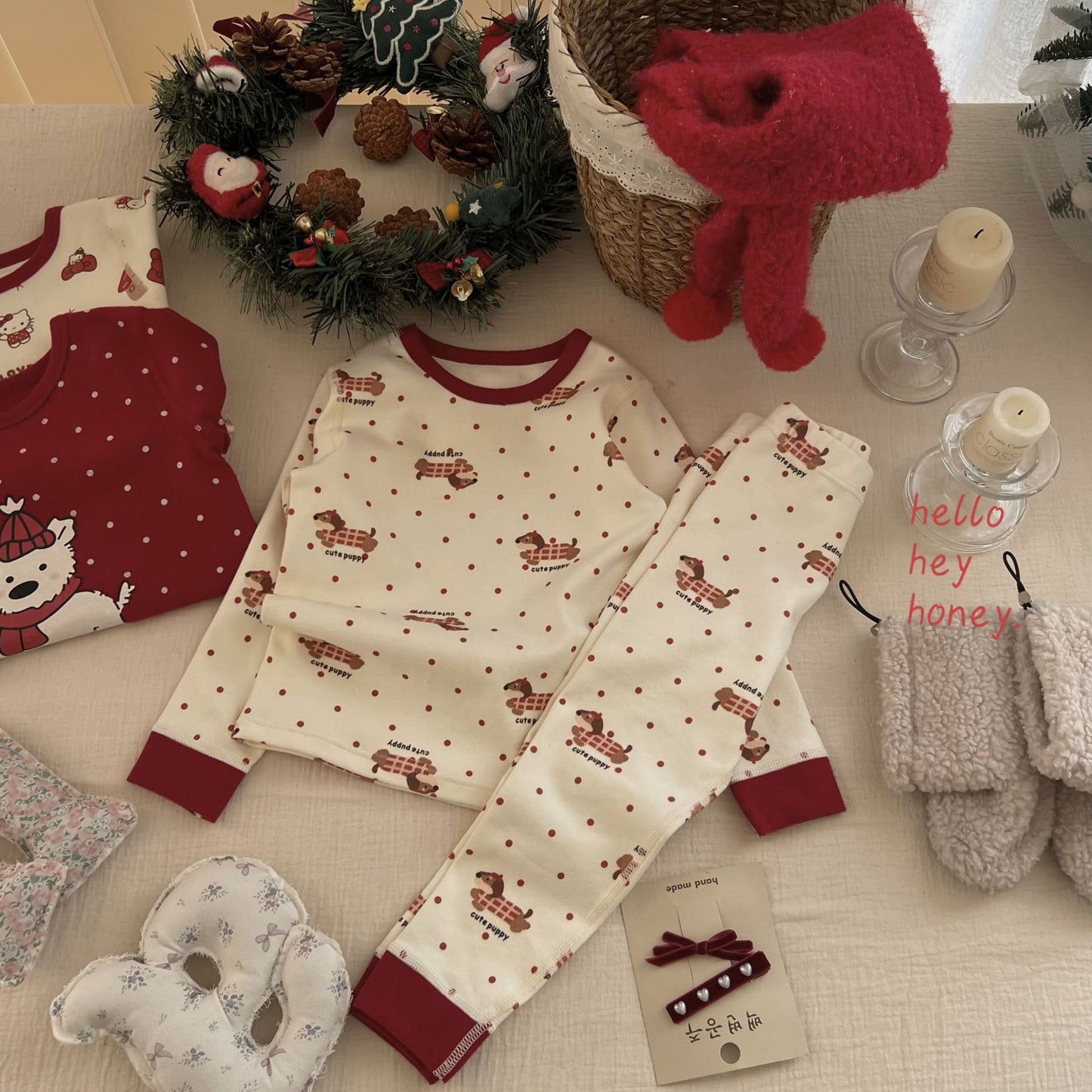 DXJ Children's Hello Kitty/Spring Festival/Christmas/ festive Pyjama Set