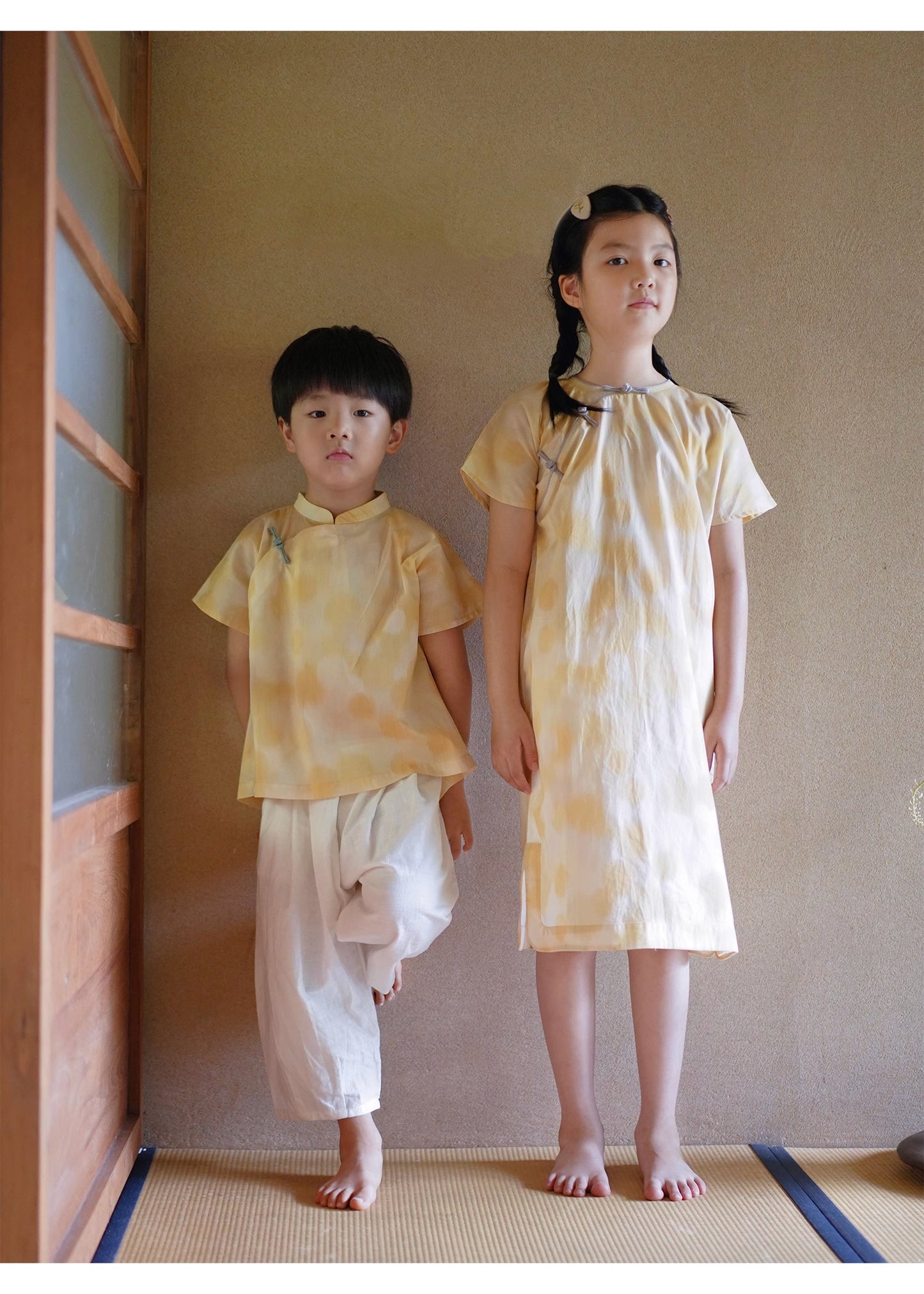 Mana Yellow Polka Dot Qipao Dress for Girls