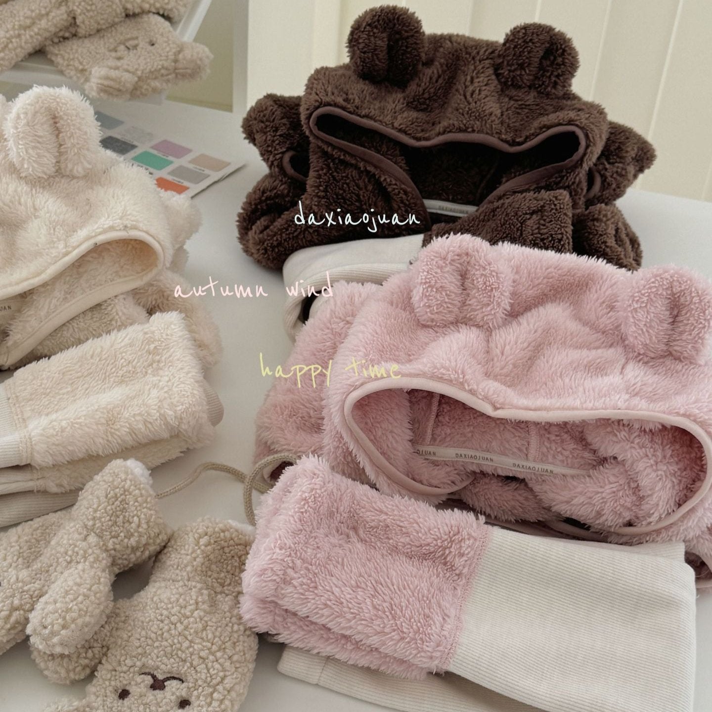 DXJ Kids Hooded Cute Bear Plush Set (excluding gloves)