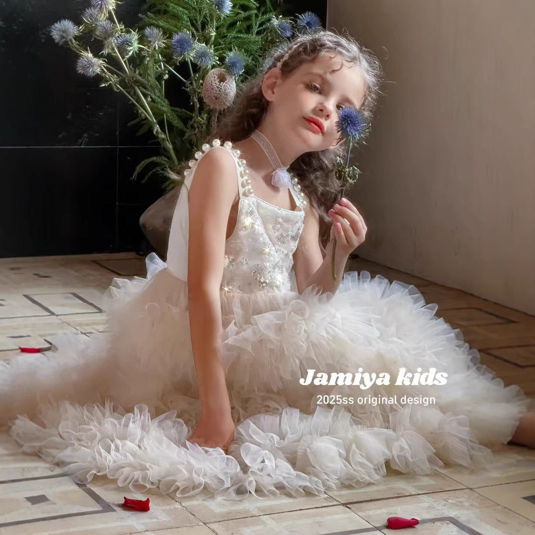 JAMIYA Girls Enchanted Pearl Tulle Dress (100-150/3y-12y)