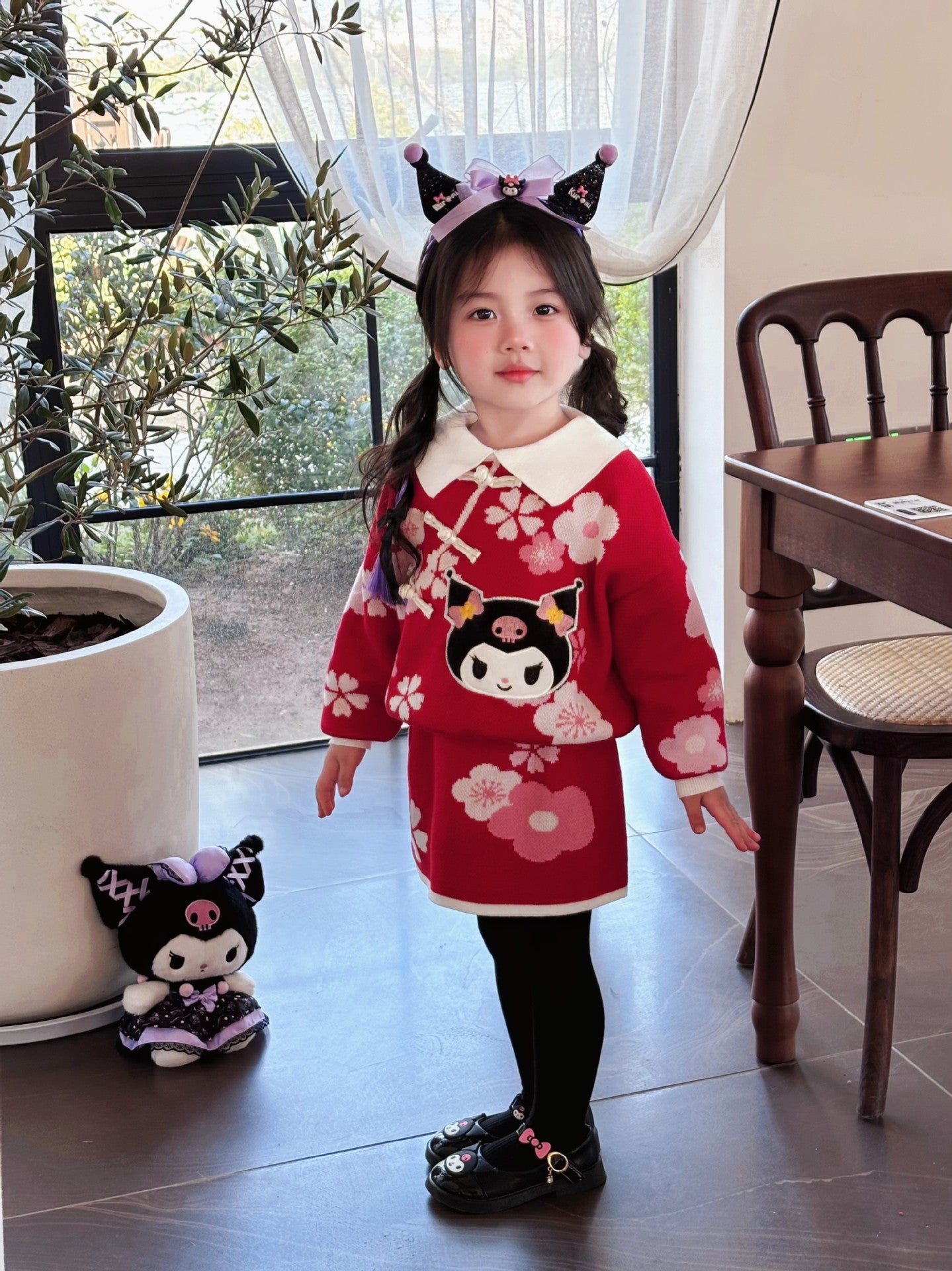 Cherry Blossom Kuromi Playset: Red Sweater and Skirt Ensemble