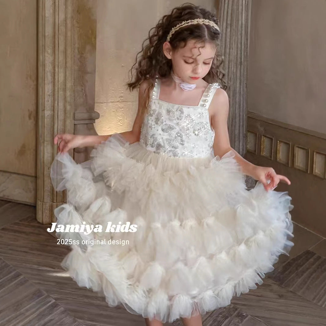 JAMIYA Girls Enchanted Pearl Tulle Dress (100-150/3y-12y)