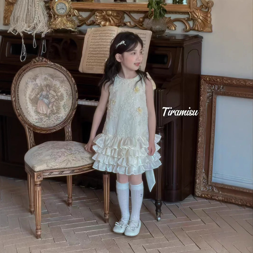 Tiramisu Girls Ivory Blossom Bow Dress (100-150/3y-12y)