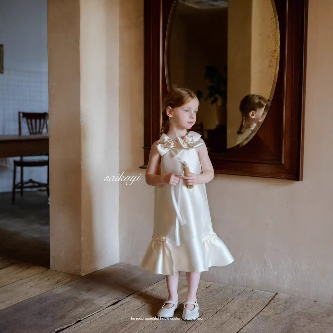 SaiKaYi Girls‘ Ivory Rose Elegance Dress (110-150/4y-12y+)