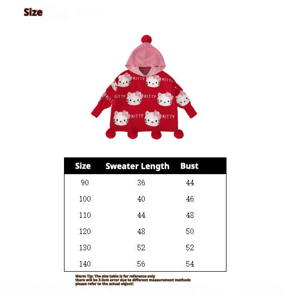 Hello Kitty Winter Wonderland: Red Pom-Pom Sweater and White Polka Dot Tulle Skirt Set