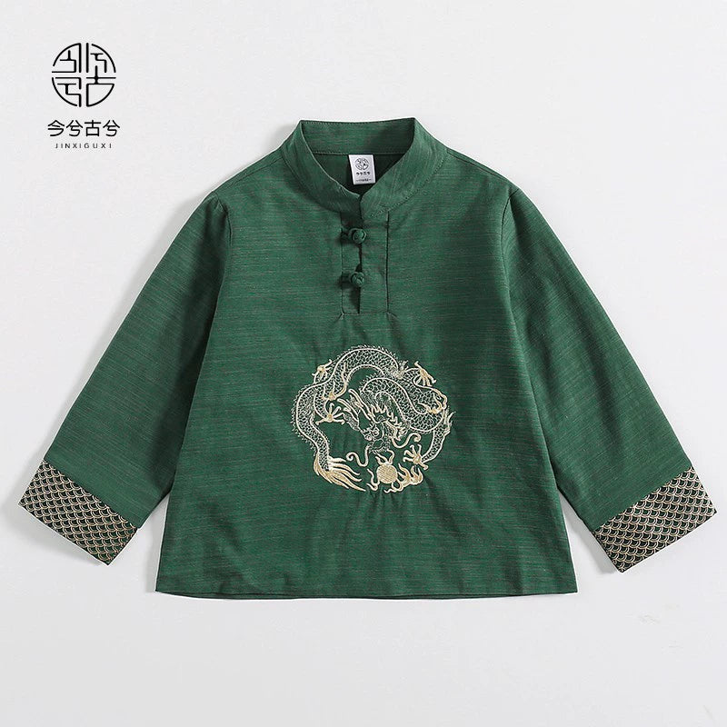 JXGX Fall/Spring Chinese New Year Boy Top Shirt ---Longyi