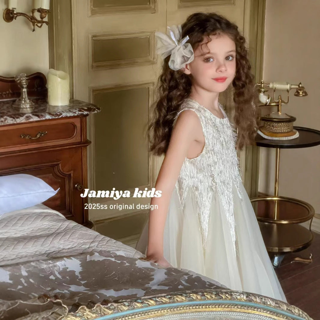 Jamiya Grils' Enchanted Pearl Feather Princess Dress (100-150/3y-12y)