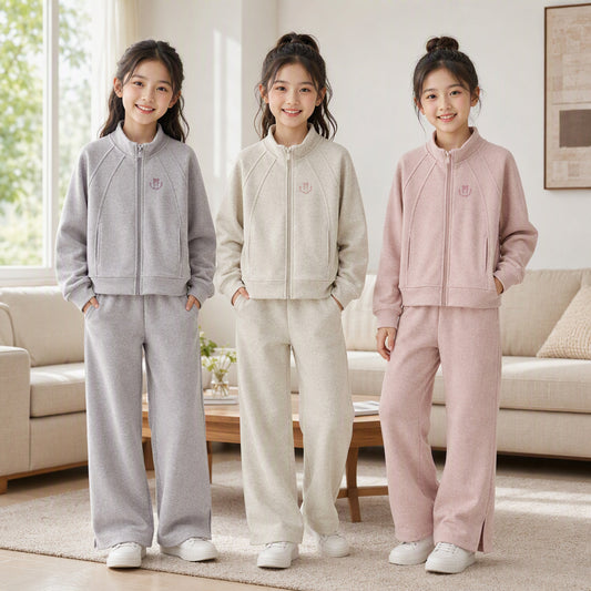Girls' 2-Piece Tracksuit Set — Zip-Up Jacket & Pants, Soft Cotton Sport Outfit