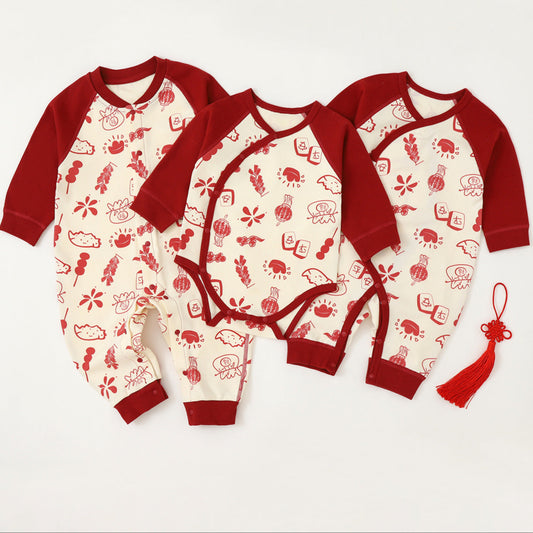 Baby Festive Red Onesie Collection – Full-Length & Wrap-Style Options