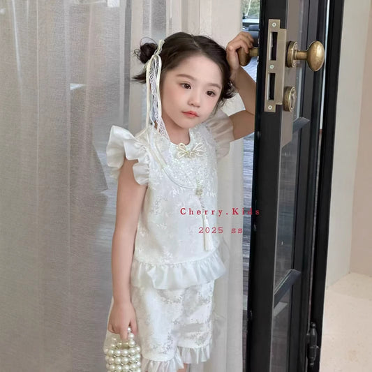 Cherry Blossom Chinese Style White Summer Set (90-120/18m-7y)