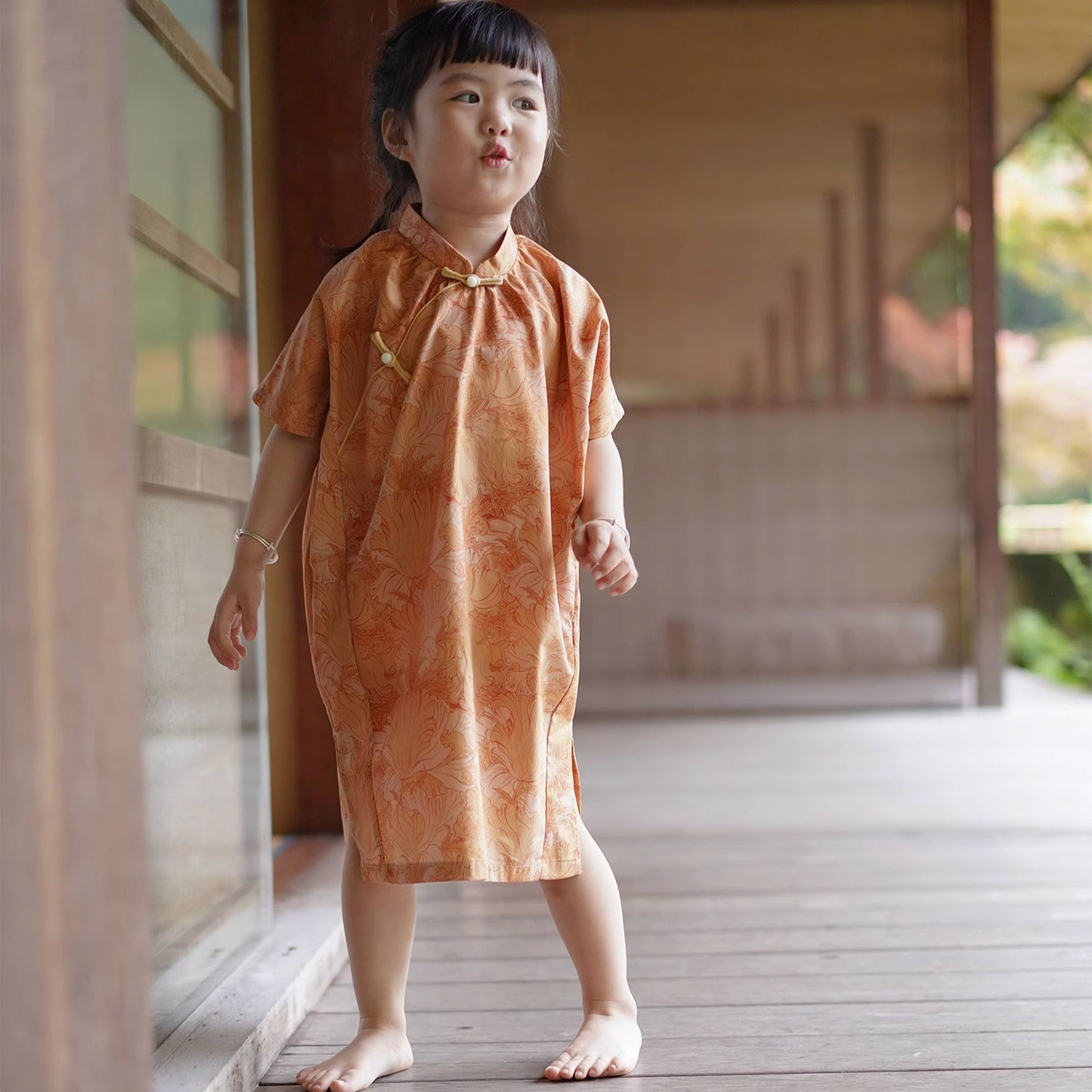 Cheongsam cocon orange en coton MaNa