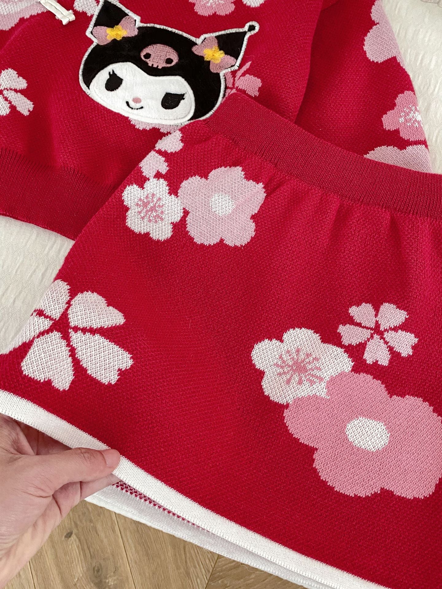 Cherry Blossom Kuromi Playset: Red Sweater and Skirt Ensemble