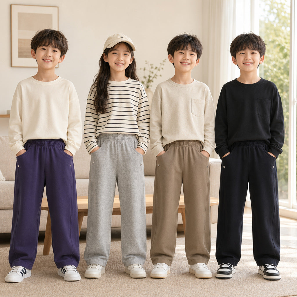 Kids Soft Curved-Leg Joggers Casual Sweatpants