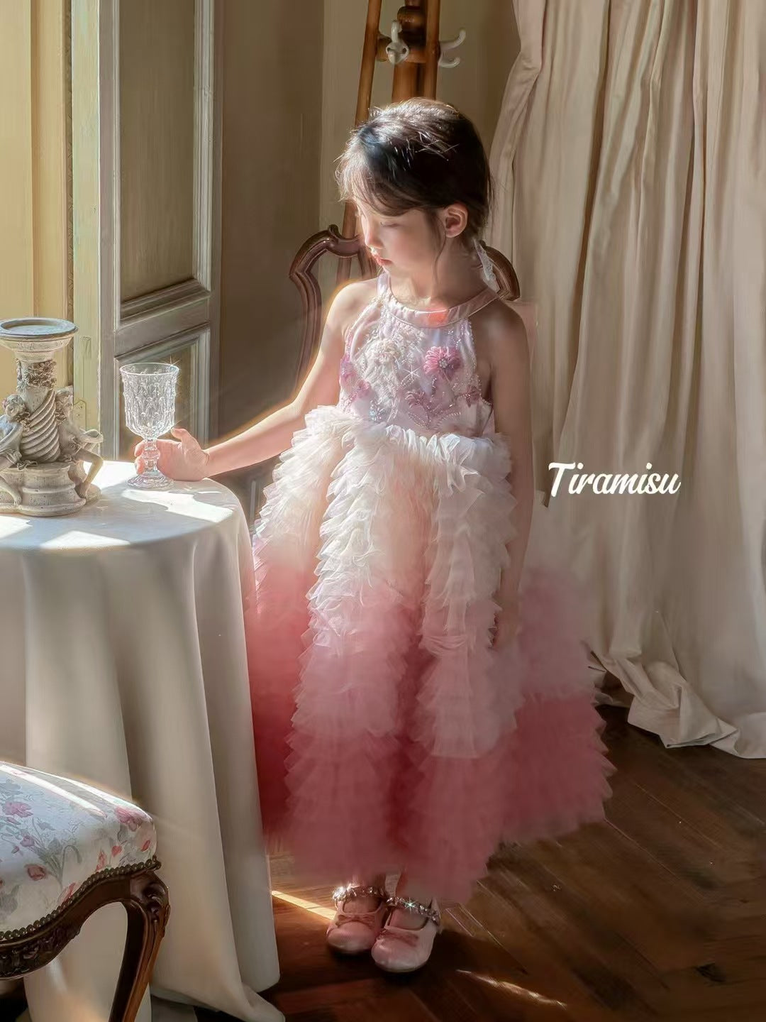 Tiramisu Girls Blush Petal Princess Gown  (100-150/3y-12y)