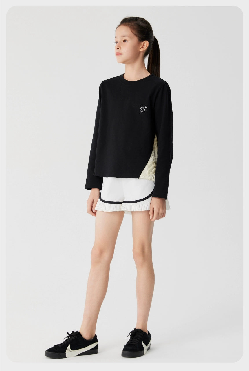 Jollybean Girls Pleated Breeze A-Line Long Sleeve Tee (120-170/ 5y-Adult)