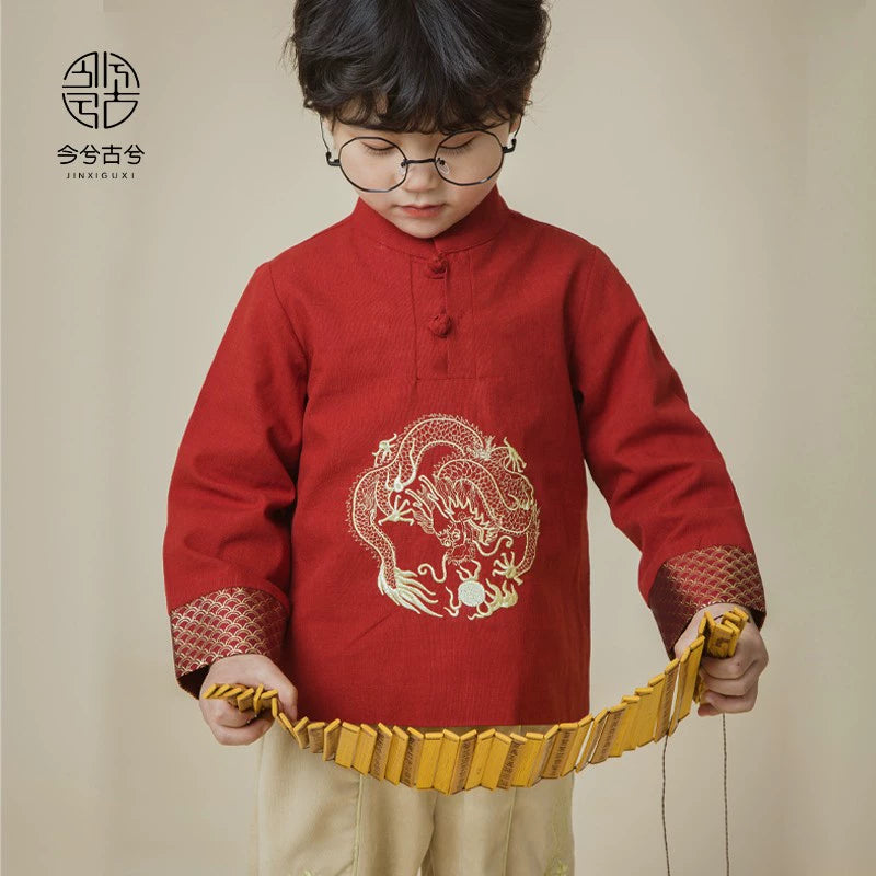 JXGX Fall/Spring Chinese New Year Boy Top Shirt ---Longyi