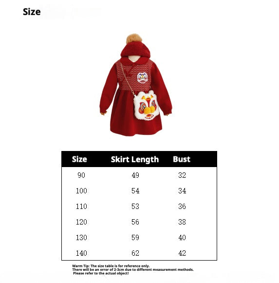 Lion Dance Chinese New Year Sweater Dress for Girls