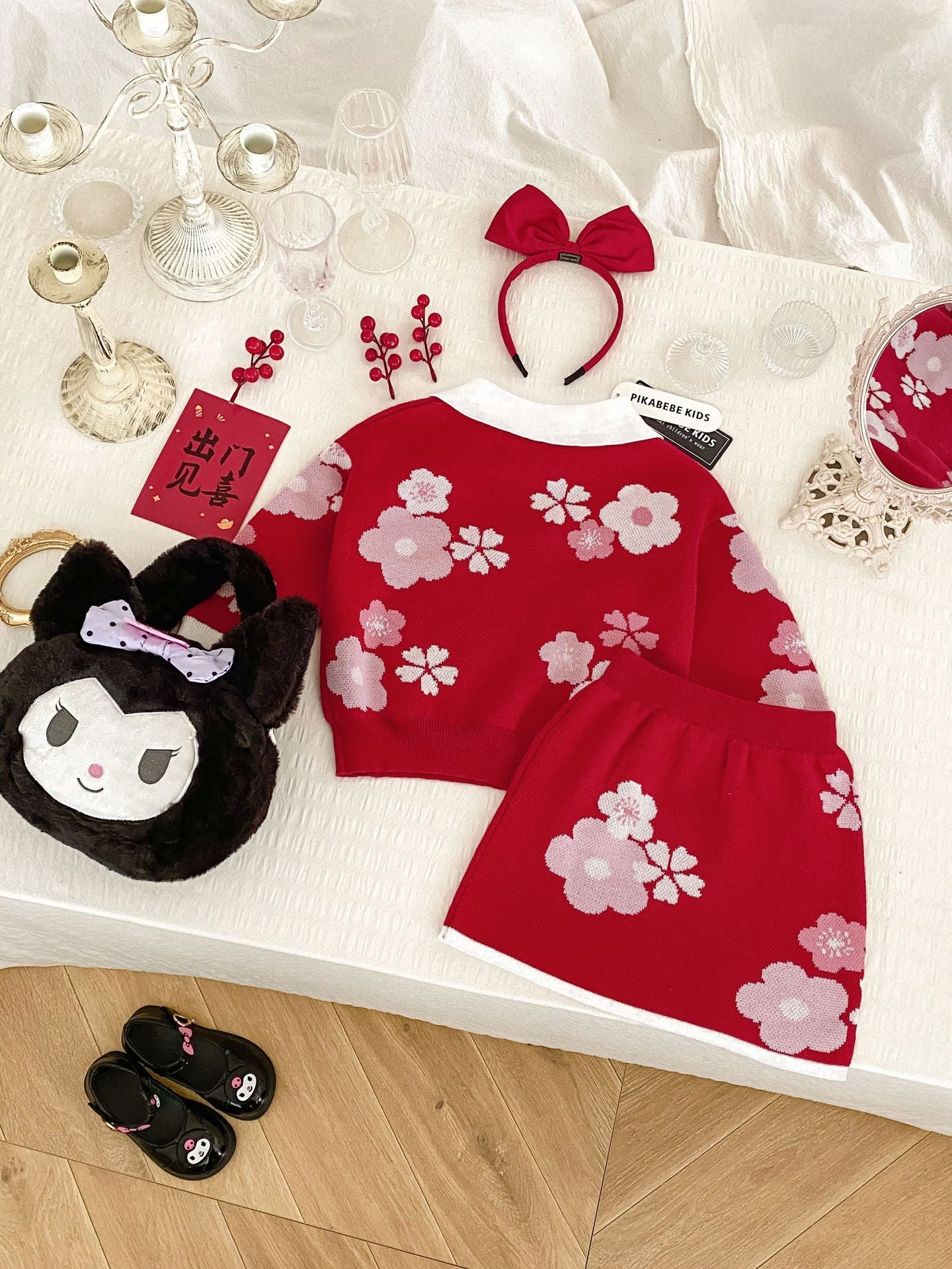 Cherry Blossom Kuromi Playset: Red Sweater and Skirt Ensemble