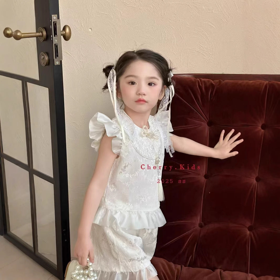 Cherry Blossom Chinese Style White Summer Set (90-120/18m-7y)