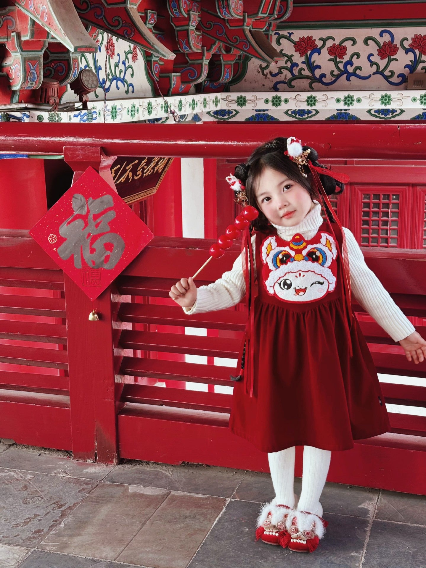 Lunar New Year Lion Dance Celebration Dress Set for Girls