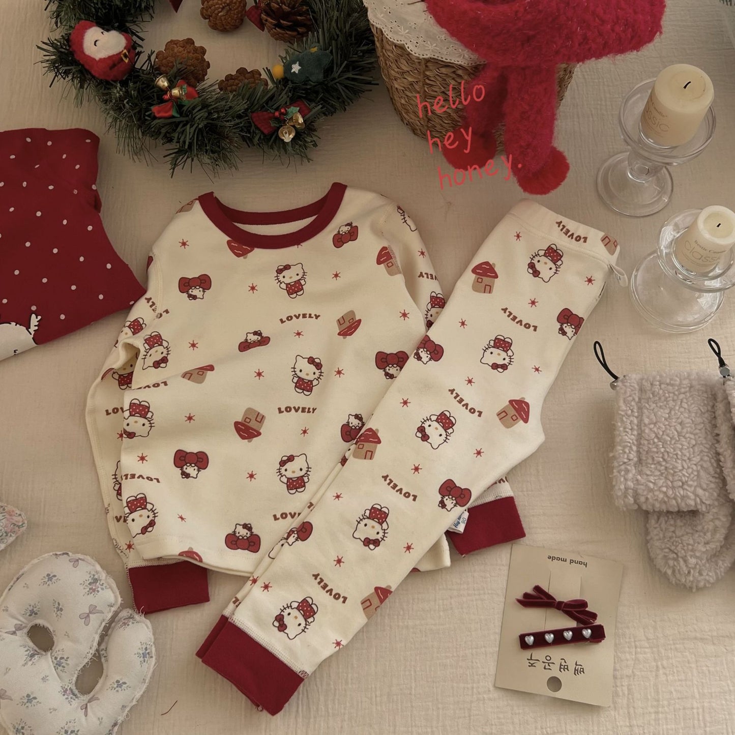 DXJ Children's Hello Kitty/Spring Festival/Christmas/ festive Pyjama Set