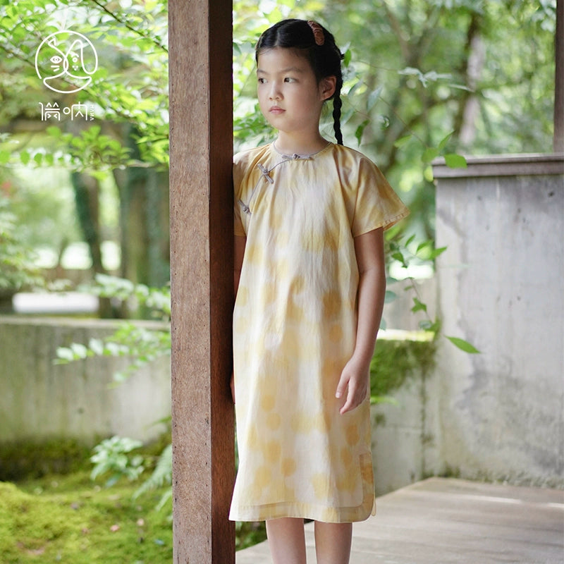 Mana Yellow Polka Dot Qipao Dress for Girls