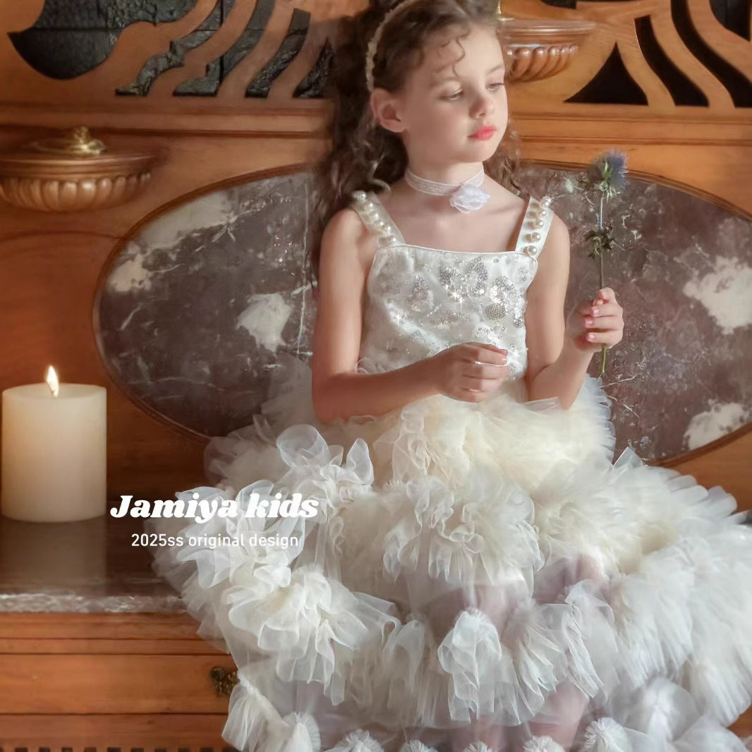 JAMIYA Girls Enchanted Pearl Tulle Dress (100-150/3y-12y)