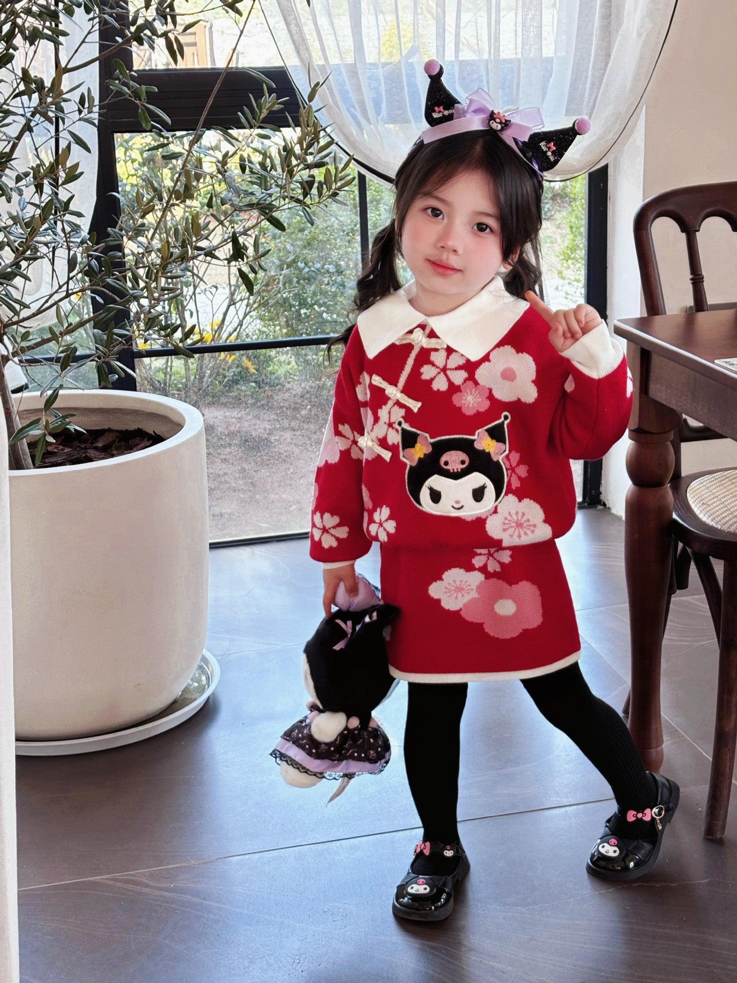 Cherry Blossom Kuromi Playset: Red Sweater and Skirt Ensemble