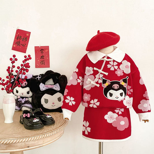 Coffret de jeu Cherry Blossom Kuromi : ensemble pull et jupe rouges