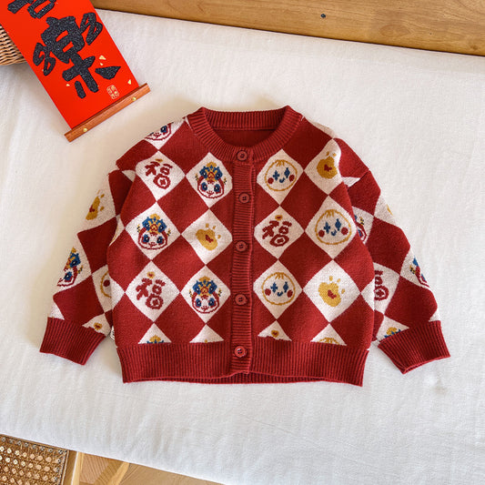 Cardigan pull « Lucky and Snake » pour enfants du Nouvel An chinois