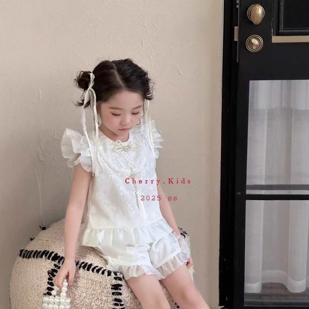 Cherry Blossom Chinese Style White Summer Set (90-120/18m-7y)