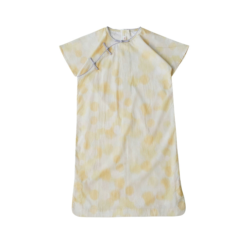 Mana Yellow Polka Dot Qipao Dress for Girls