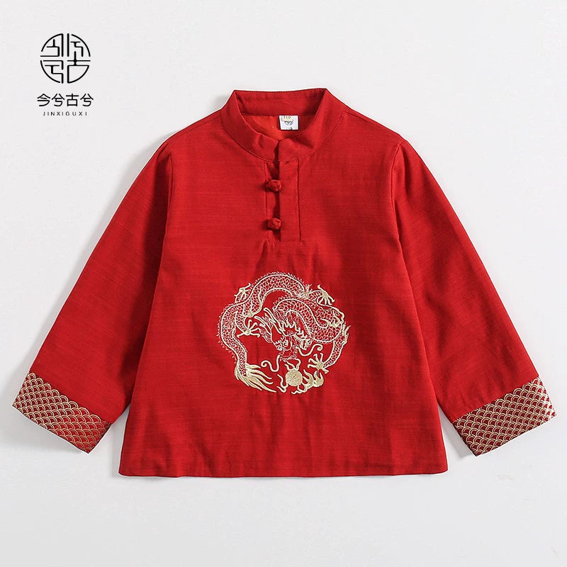 JXGX Fall/Spring Chinese New Year Boy Top Shirt ---Longyi