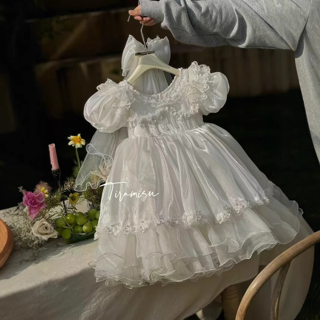 Tiramisu Girls'  Angelic White Blossom Dress with Veil (100-150/3y-12y)