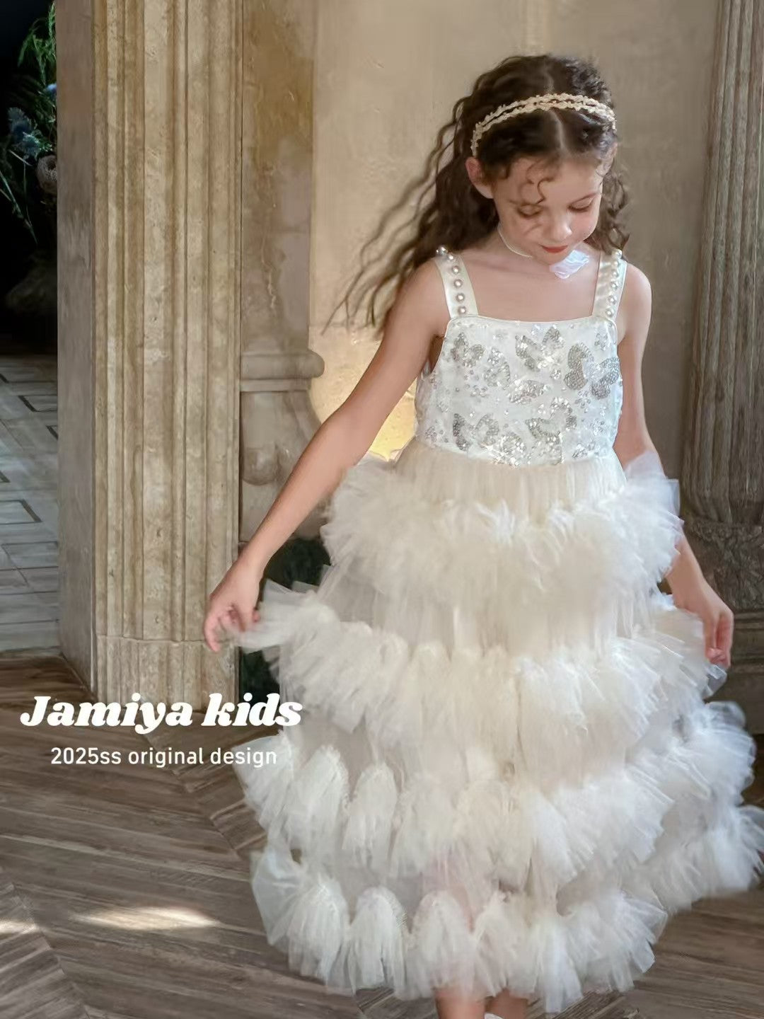 JAMIYA Girls Enchanted Pearl Tulle Dress (100-150/3y-12y)