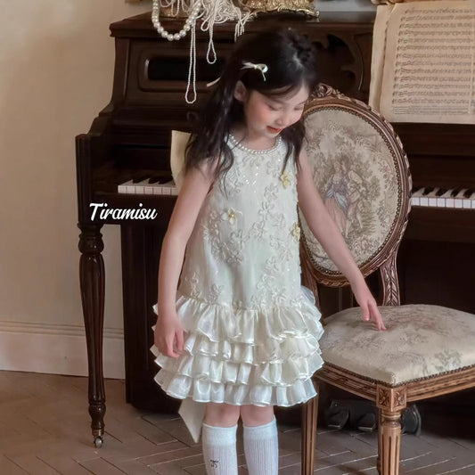 Tiramisu Girls Ivory Blossom Bow Dress (100-150/3y-12y)