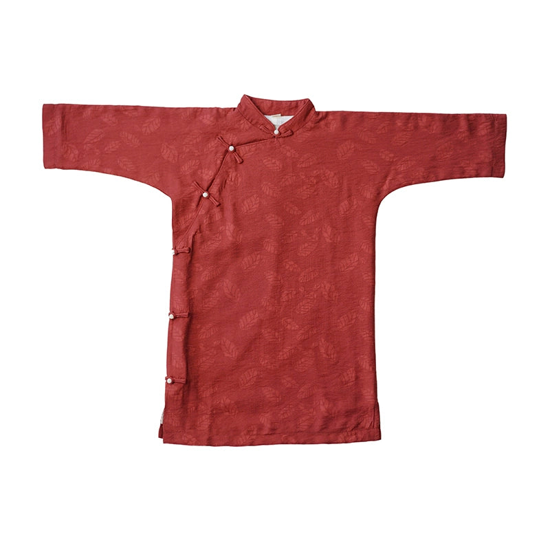 MaNa kids' Traditional Red Vintage Leaf Elegance: Changshan