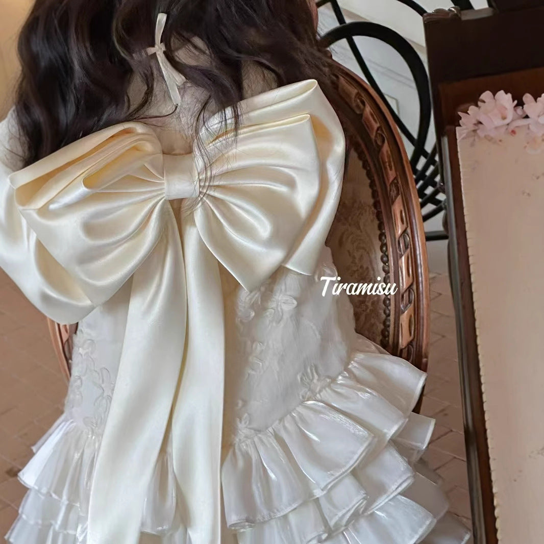 Tiramisu Girls Ivory Blossom Bow Dress (100-150/3y-12y)