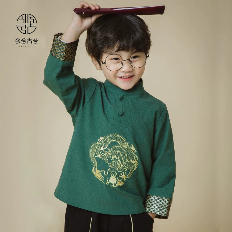 JXGX Fall/Spring Chinese New Year Boy Top Shirt ---Longyi