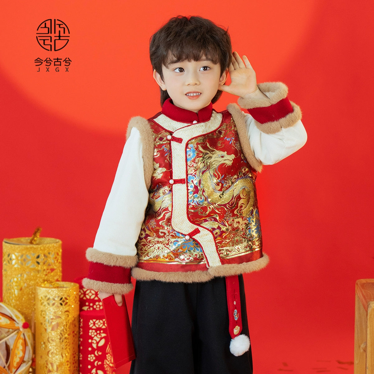 JXGX-Veste traditionnelle pour garçons du Nouvel An chinois--Hualong