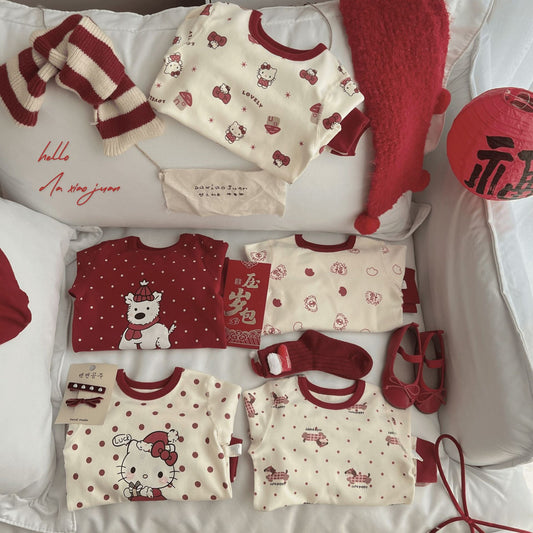 DXJ Children's Hello Kitty/Spring Festival/Christmas/ festive Pyjama Set