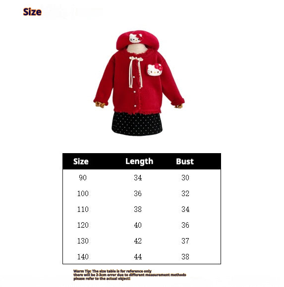 Hello Kitty Cozy Fringe Hooded Sweater in Red