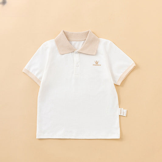 ANNIEWIN Organic Cotton Beige-Collared Toddler Polo Shirt