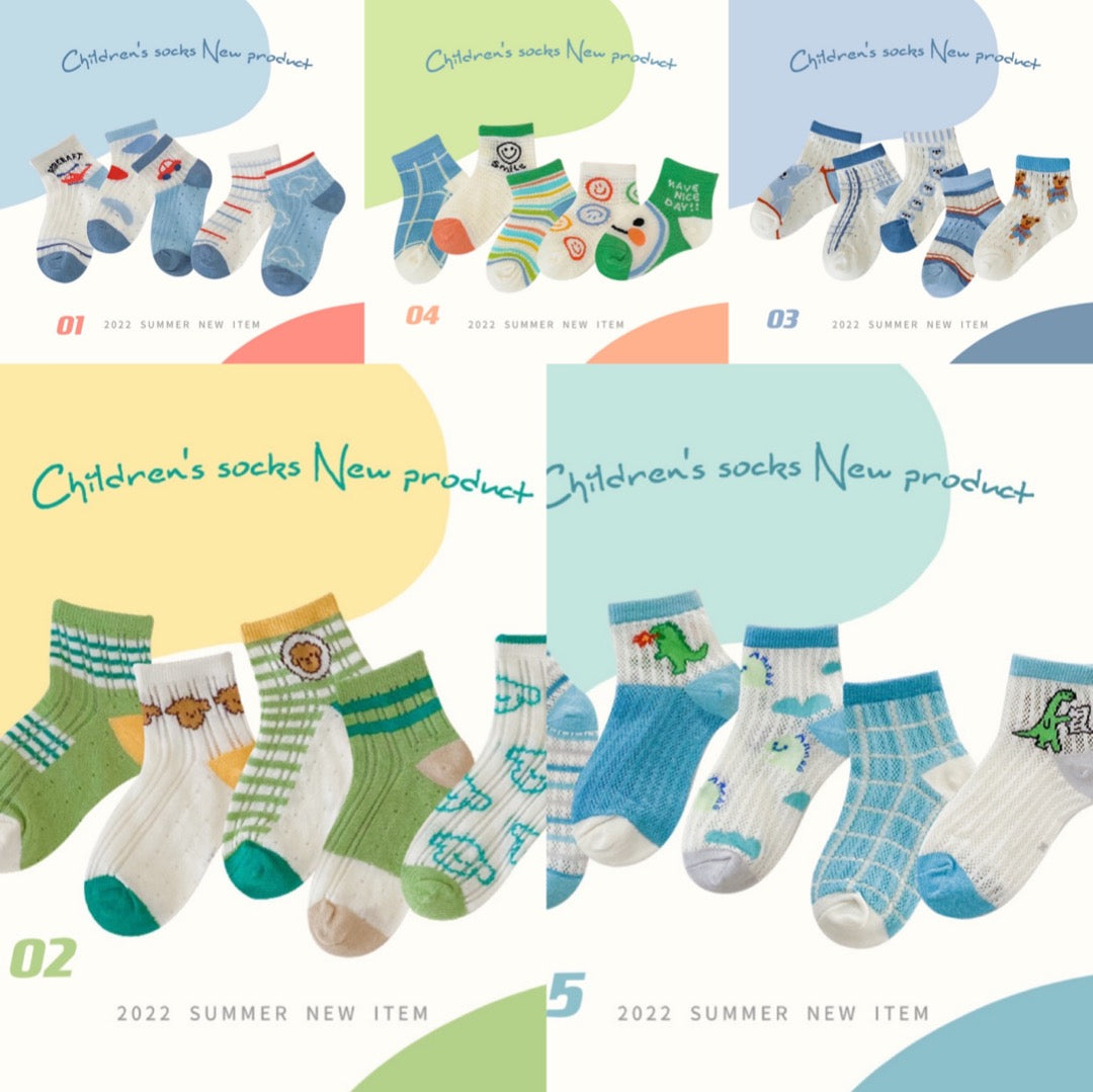 Ensemble de 5 paires de chaussettes d'été colorées (1-8 ans)